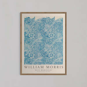 Blue Marigold Pattern Wall Art by William Morris | Oak Box Frame | A2