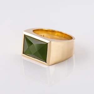 gold ring: Large Faceted Pounamu Elemental Ring