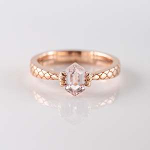 gold ring: Soft Pink Sapphire Baby Dragon Claw ring in 9 carat Rose Gold