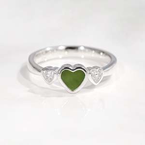 Silver Rings: Lovebug ring with Pounamu and Cubic Zirconia in Sterling Silver
