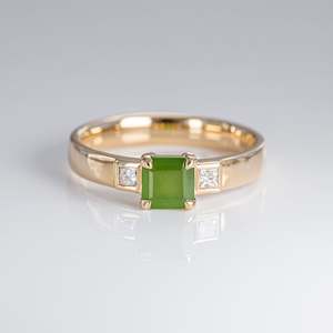 Gold And Greenstone: Little Princess Pounamu Diamond ring in Gold or Platinum