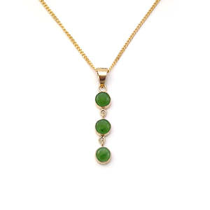 Gold And Greenstone: 14 carat Gold Pounamu 3 Muses Pendant