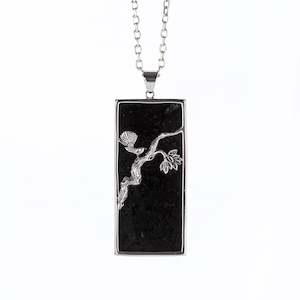 Huia Collection: Black Pounamu Calypso Pendant in Sterling Silver