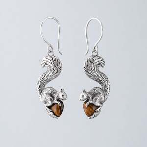 Christmas Gifts Under 200: Squirrel Earrings in Sterling Silver with Tigers Eye