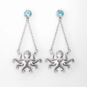 Christmas Gifts Under 200: Topaz Kraken Octopus Drop Studs in Sterling Silver
