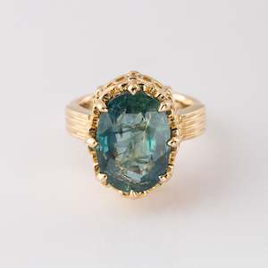 Stormy Sea Blue Sapphire Cathedral Archway ring in 9 carat Gold