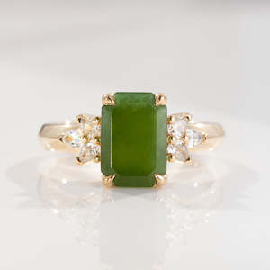 Pounamu: Pounamu & Diamond Summer Orchard Ring in Gold or Platinum