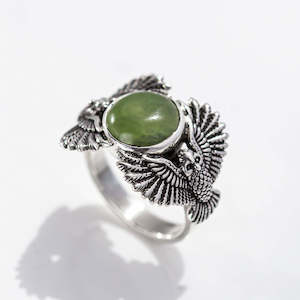 Mens Collection: Pounamu Owl Guardian Ring in Sterling Silver