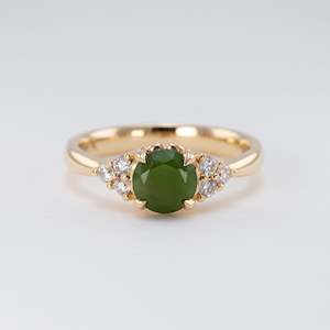 Homeland: Frosted Dewdrop Ring with Pounamu & Diamonds