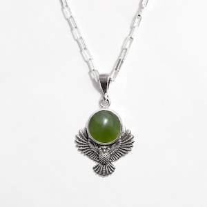 Homeland: Pounamu Owl Guardian Pendant in Sterling Silver
