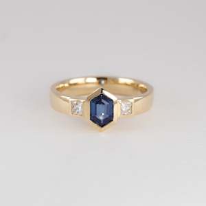 Gold And Greenstone: Little Princess ring with Blue Sapphire and Diamonds