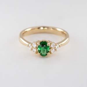 Gold Ring: Frosted Zinnia Ring with Tourmaline & Diamonds