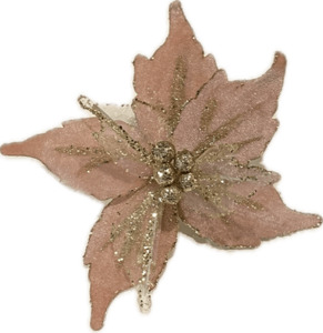 xmas decor pink velvet/gold organza poinsettia