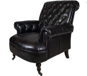Sofas & Chairs: chair black leather buttoned library