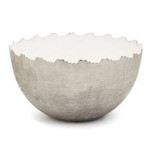 Tableware: bowl metal & enamel white/silver Lg