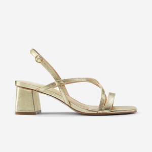 Bridal Shoes: Ella Sandal Heel | Gold Leather