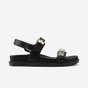 Flat Sandals: Maine Flat Sandal | Black Leather