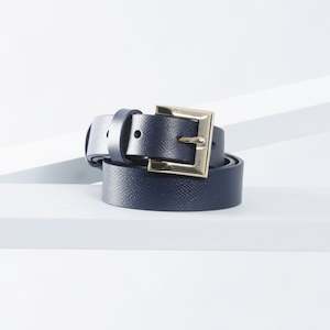Belts: Signature Leather Belt 25mm | gold navy pebble