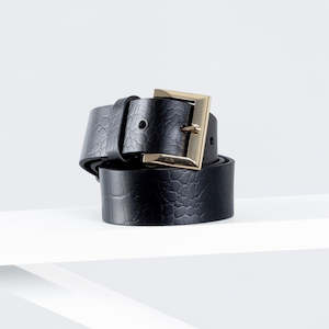 Signature Leather Belt 34mm | gold black croc print