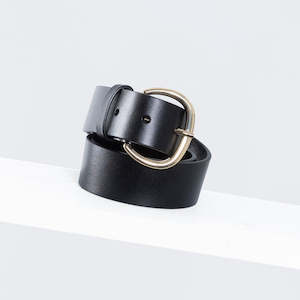 Gold Buckle: Edita Leather Belt 34mm | gold black leather