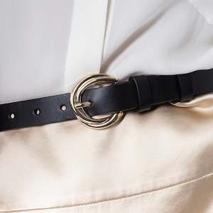 Belts: Swirl Leather Belt 25mm | gold black leather