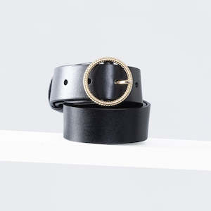 Belts: Frame Leather Belt 34mm | gold black leather