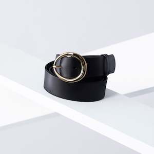 Accessories: Molten Leather Belt 34mm | gold black leather