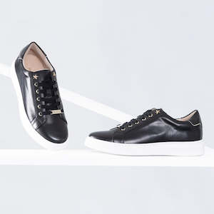 Trainers 1: Gia Sneaker | Black/Gold leather