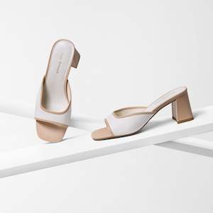 Heels: Connie Sandal Heel | Cream/Nude Leather