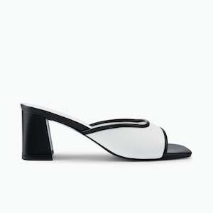 Connie Sandal Heel | White/Black Leather