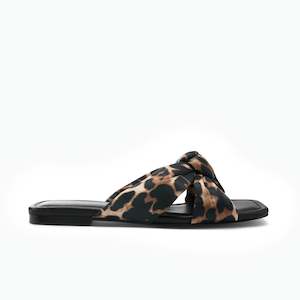 Annie Slide Sandal | Leopard Print Satin