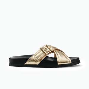 Uma Slide Sandal | Gold Pebble Leather