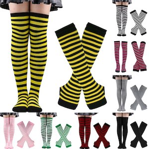 Valentines Day Gifts: Striped Women's Arm Sleeves & Leg Warmers Set - Cute Knee-length Warm Socks
