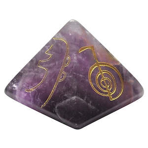 Home Decor: Usui Reiki Symbol Amethyst Crystal Pyramid - 2.5cm