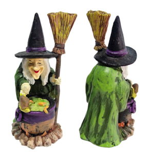 Witch Figurine Cauldron And Broom