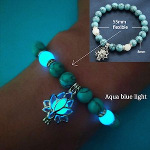 Wicca: Luminous Natural Stone Healing Bracelet - Lotus Charm Beads