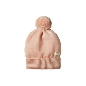 New In Nature Baby: Alpine Merino Pom Pom Beanie - Rose Dust