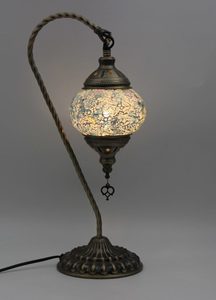 Turkish Mosaic Large Swan Lamp Cracked Teal – White