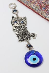 Turkish Evil Eye Metal Wall Hanging With Cat