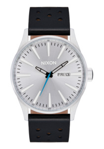 Mens Black Watches: Sentry Leather - Chrome / Silver Sunray / Black
