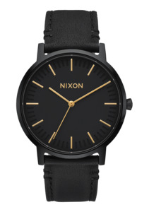 Mens Leather Watches: Porter Leather - All Black / Gold