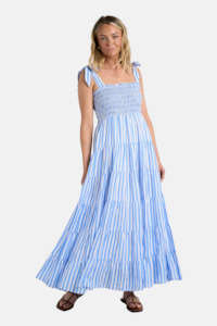 Isabella Blue White Stripe Strappy Tiered Maxi Dress