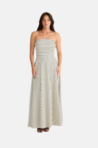 Brave True: Thandie Strapless Dress | Ecru w Black Stripe