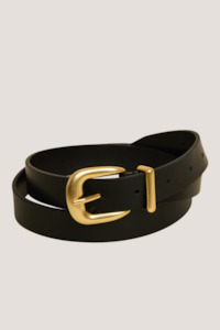 Gold Buckle Black Leather Belt
