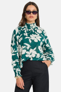 Among The Brave: Affection Forest Floral Shirred High Neck LS Top