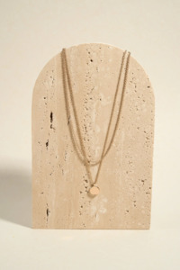 Circle Pendant Double Chain Gold Necklace