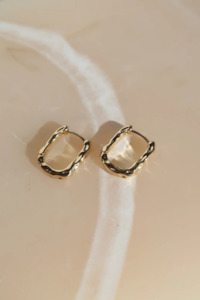 Under 50: Beaten Gold Rectangle Hoop Earrings