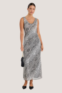 Allure Charcoal Snake Cowl Neck Bias Slip Dress - Charcoal Snake /