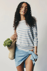 Fountain Sweater | White Linen/Sky Blue