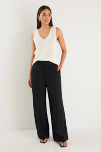 Shelter Black Linen Viscose Flat Front Wide Pants